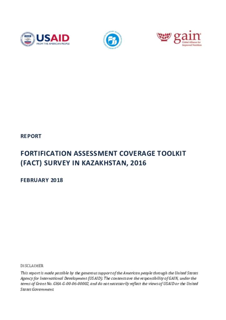 Fortification Assessment Coverage Toolkit (FACT) survey in Kazakhstan, 2016