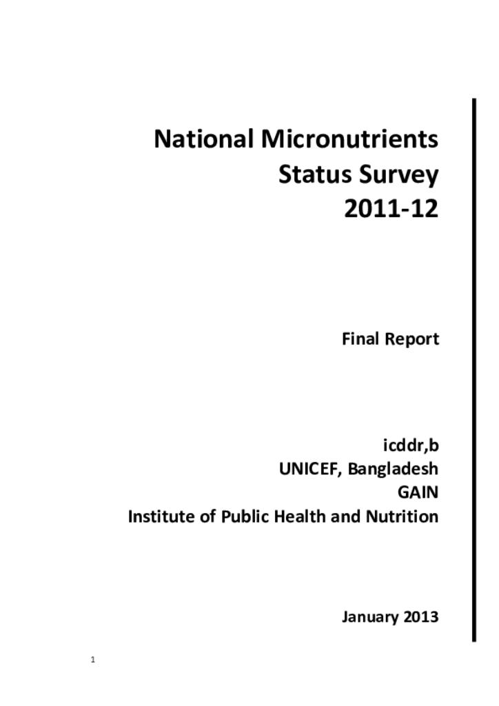 National micronutrients status survey 2011-12 final report