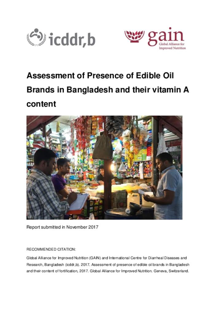 Assessment of presence of edible oil brands in Bangladesh and their vitamin A content