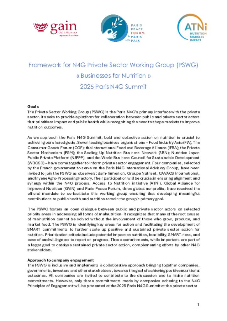 Framework for N4G Private Sector Working Group (PSWG)