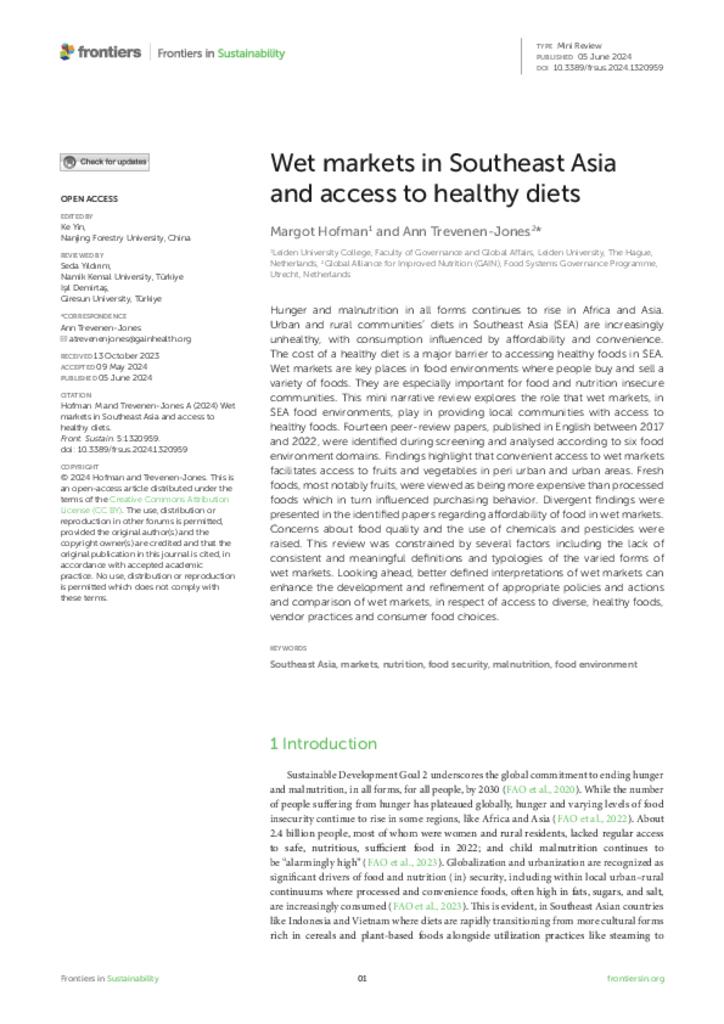  Wet markets in Southeast Asia and access to healthy diets