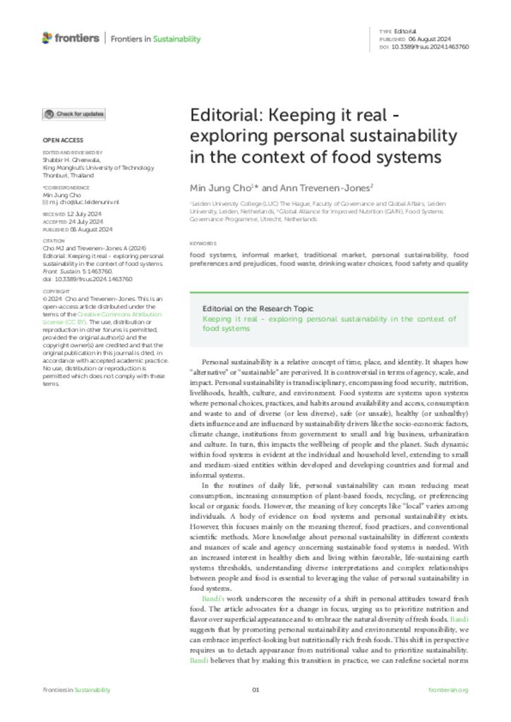 Editorial: Keeping it real - exploring personal sustainability in the context of food…